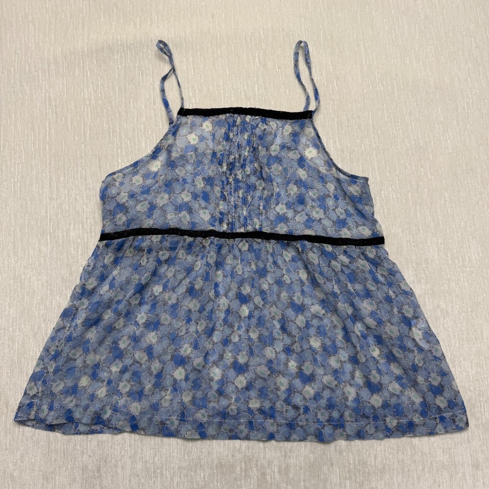 Old Navy Babydoll Sheer Floral Tank Top Womens Medium Blue Y2K Peasant Milk Maid